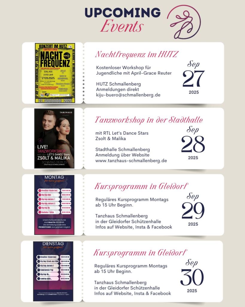 Events Tanzhaus Schmallenberg, Stadthalle Schmallenberg, Sauerland, Winterberg, Meschede, Tanzkurse, Nachtfrequenz